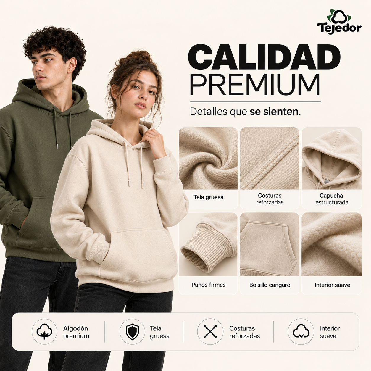 Detalles de calidad de la sudadera