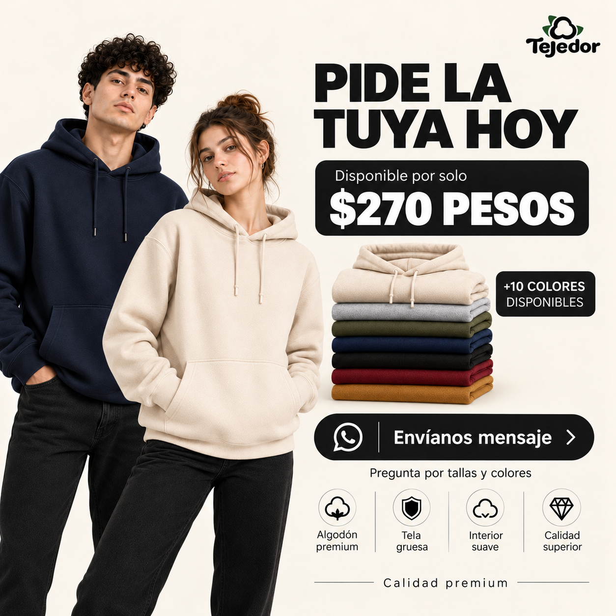 Modelos usando la Sudadera Premium Tejedor